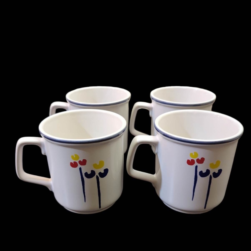 Vintage Riva Designs Tulips Mugs Japan (Set of 4)